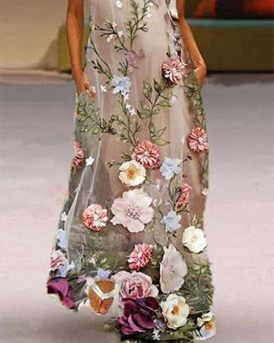 Casual Floral Print V-neck Maxi Dress Women