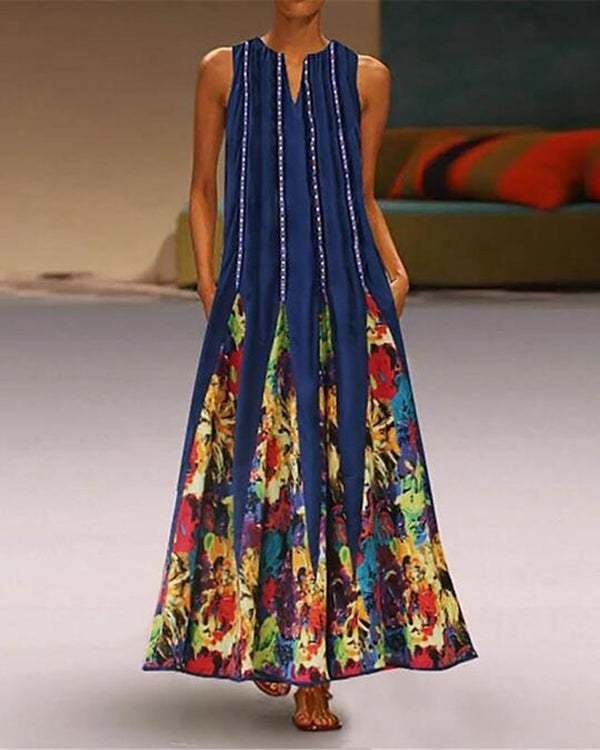Women's Tunic Sleeveless Tribal Print Maxi long Dress