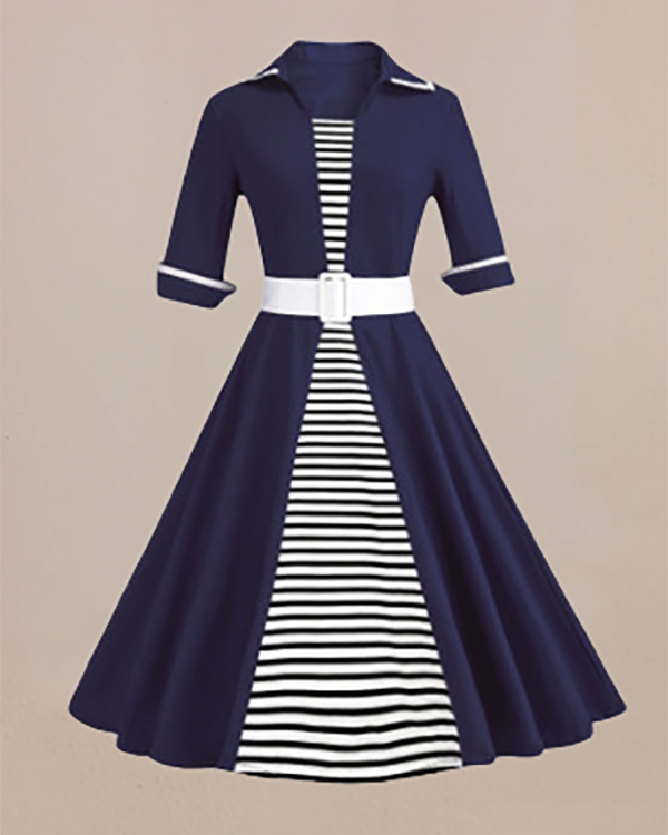 1950s Stripe Patchwork Swing Dress
