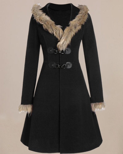 Fur Long-sleeved Woolen Coat