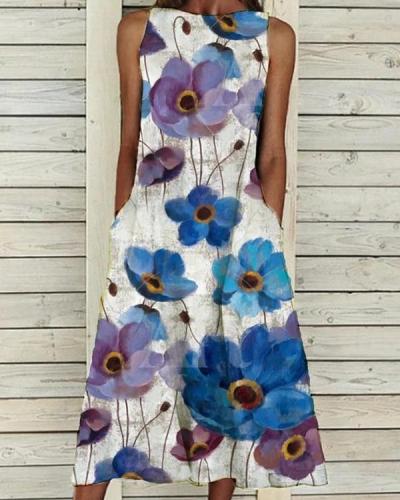 Sleeveless Holiday Crew Neck Floral Dresses