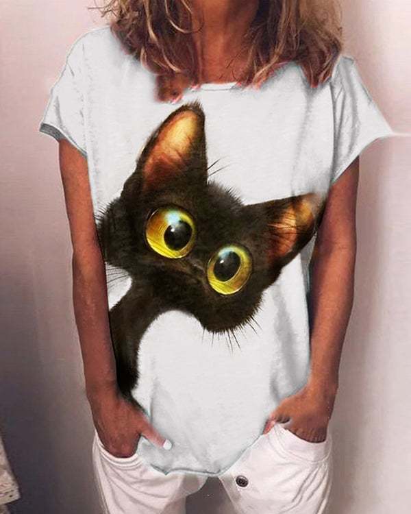 Black Cat Print Shirts & Top