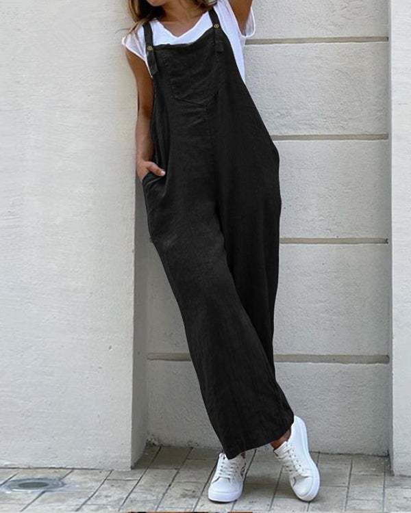 Womens Cotton Linen Casual Loose Jumpsuit Dungarees Playsuit Overalls