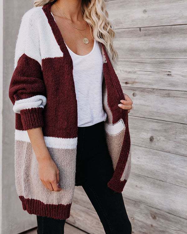 Fashion Color-block Knitted Cardigan