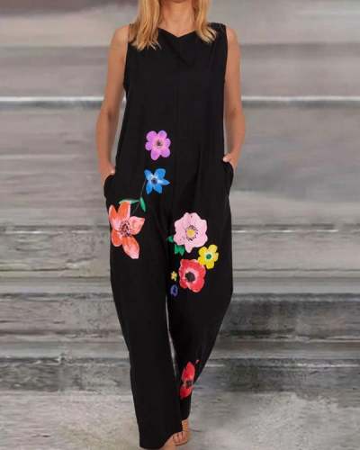 Women Stylish Floral Print Sleeveless Jumpsuit