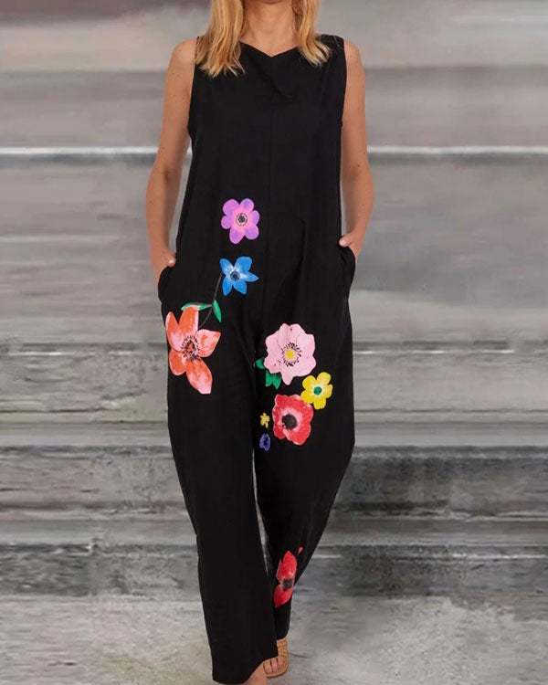 Women Stylish Floral Print Sleeveless Jumpsuit