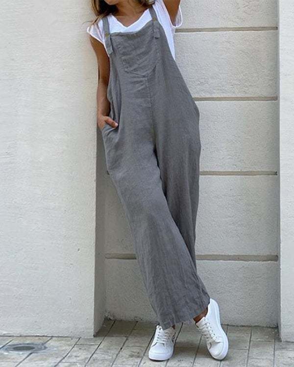 Womens Cotton Linen Casual Loose Jumpsuit Dungarees Playsuit Overalls