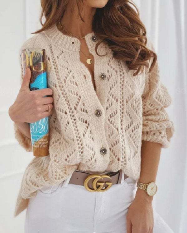 Mohair Geometric Pattern Crochet Hollow out Cardigan Fashion Knitted Coat