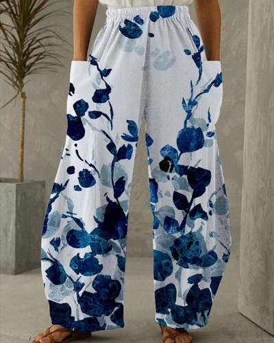 Women's Plant Print Casual Loose Pants S-5XL
