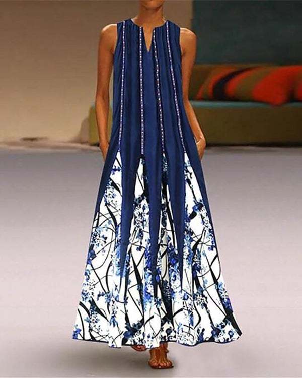 Women's Tunic Sleeveless Tribal Print Maxi long Dress