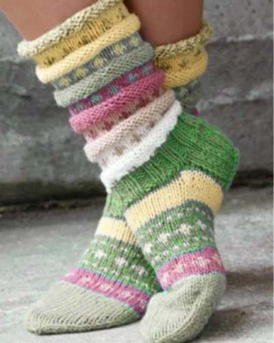 Women Stripe Crotchet Knitting Socks