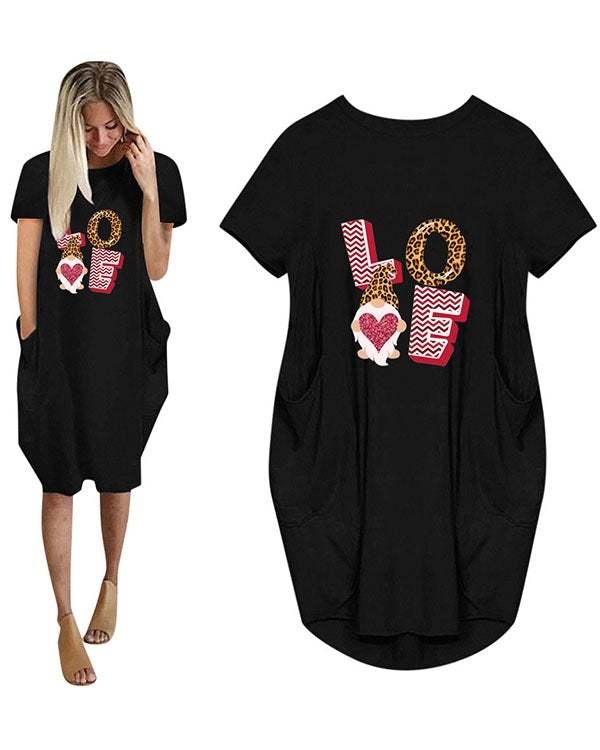 Love Printed Casual Plus Size Short Sleeve Midi Dress