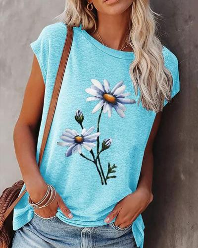 Casual Summer Women's Crew Neck Floral-print T-Shirt