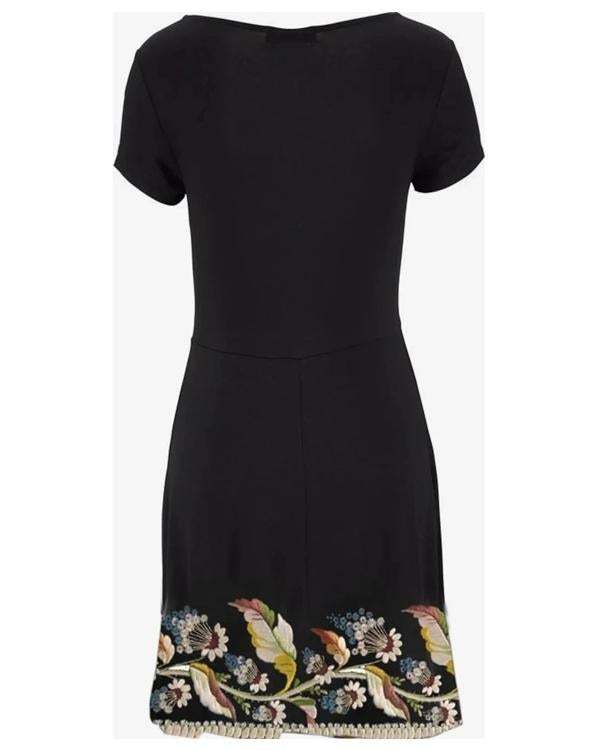 Retro Print Short Sleeve Black Mini Dress