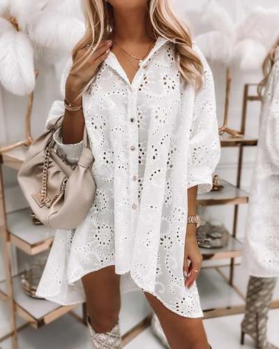 Loose Hollow Single-breasted Shirt Dress