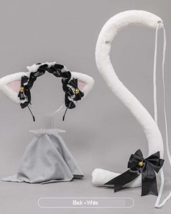 Lolita Lace Bowknot Cat Ears Headband Cattail Suit