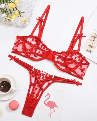Red Embroidered Lace Lingerie Set