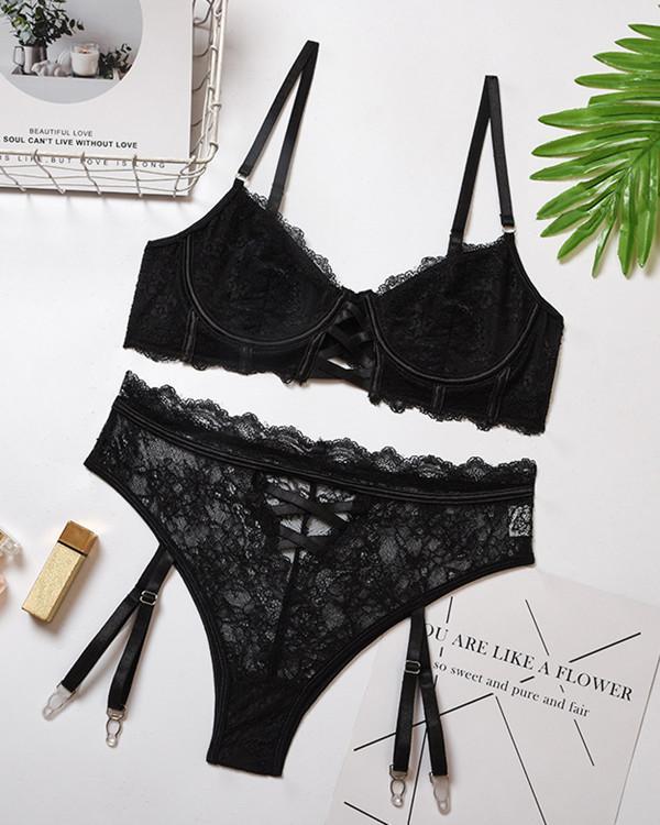Black Lace Detail Bralette & Panties Set