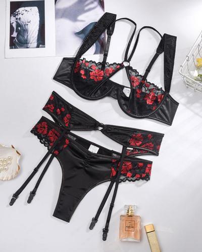 Sexy Flower Embroidery Lace Lingerie Set