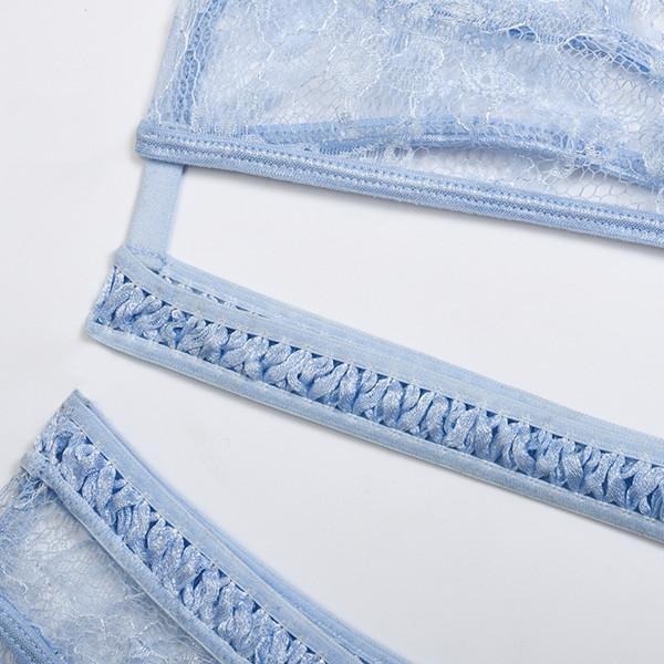 Blue Elegant Lace Lingerie Set