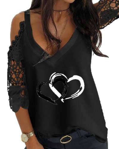 Valentine Heart Solid Print Pullover T-Shirt