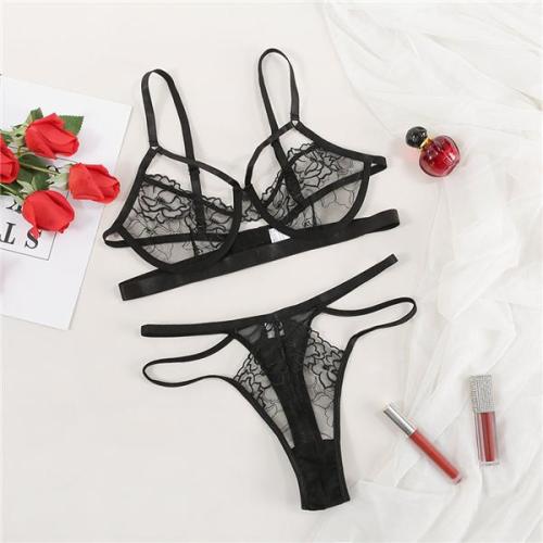 Black Sexy Lace Detail Bralette & Panties Set