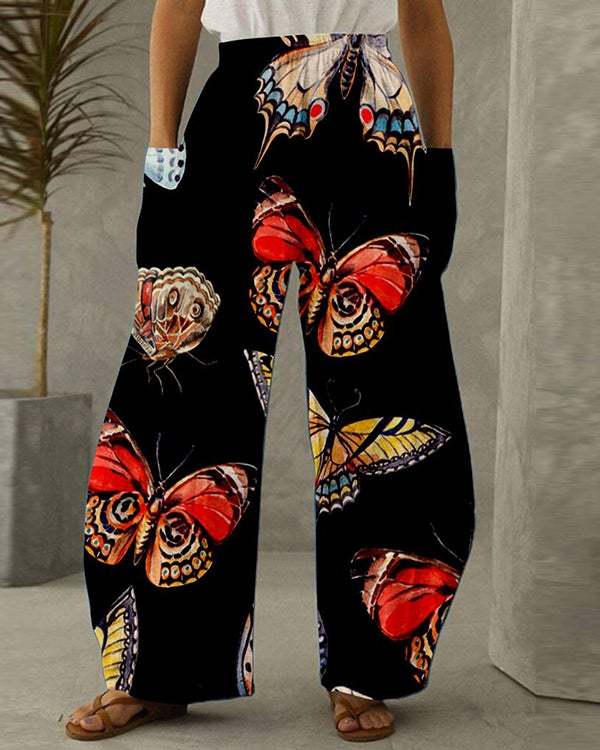 Butterfly Print Vintage Casual Loose Pants S-5XL