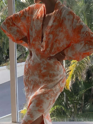Vintage Casual Vacation Boho V-Neck Print Dress S-5XL
