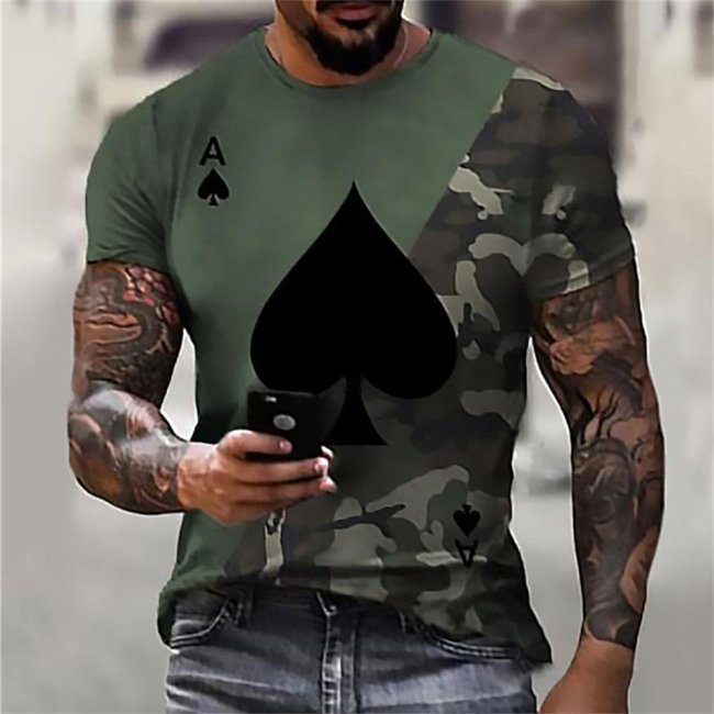 3D Graphic Printed Short Sleeve Shirts Poker Print