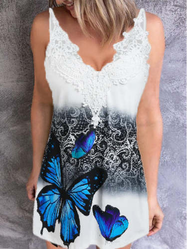 Sling Lace Butterfly Print Dress