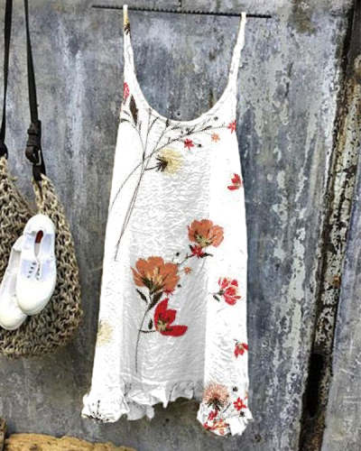 Ladies Camisole Cotton Linen Print Vest