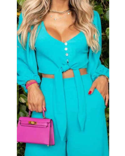 Solid Color Long-sleeved Waist Sexy Shirt Suit