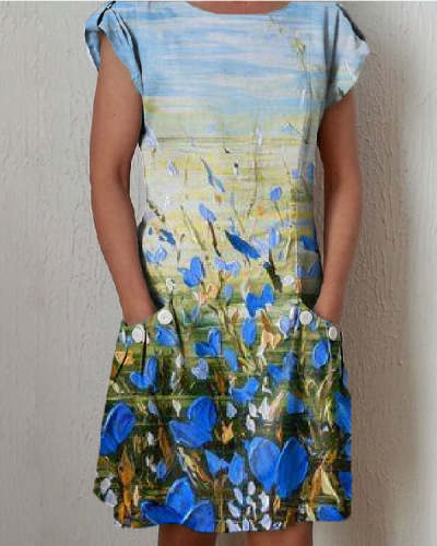 Sleeveless Printed Pocket Midi Dress