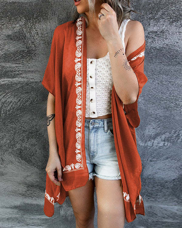 Loose Beach Floral Printed Short Sleeve Cardigan