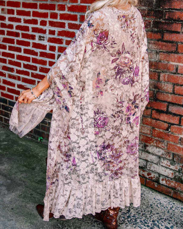 Long Sleeve Lace Embroidered Panel Jacket