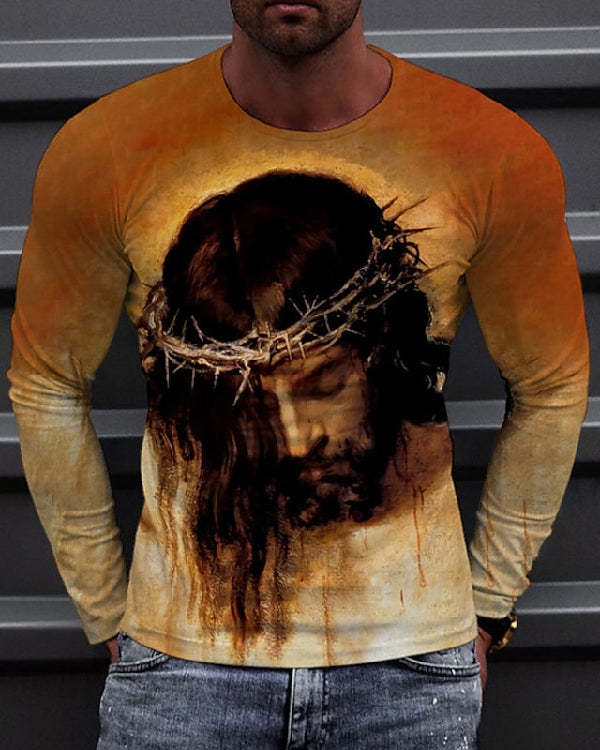 Hot Sale Men's 3D Printed Casual Long Sleeve Printed T-Shirt
