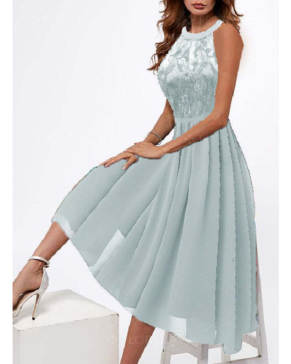 Mesh Lace Off-the-Shoulder Waisted Vintage Dress