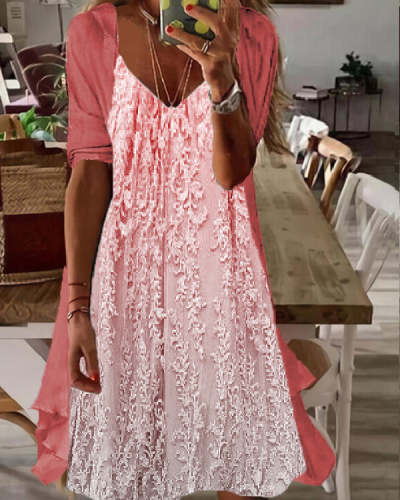Fake Two Piece Waisted Round Neck Chiffon Coat Dress