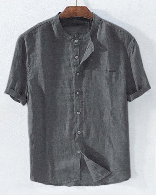 Men's Cotton Linen Short Sleeve Shirt Top