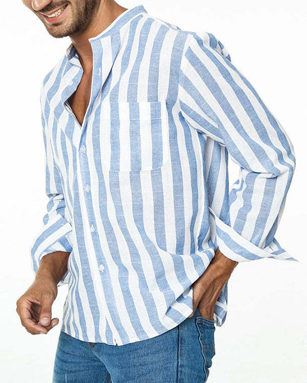 Men's V-neck Striped Casual Shirt Top