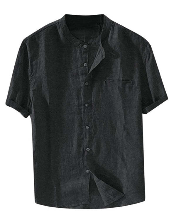 Men's Cotton Linen Short Sleeve Shirt Top