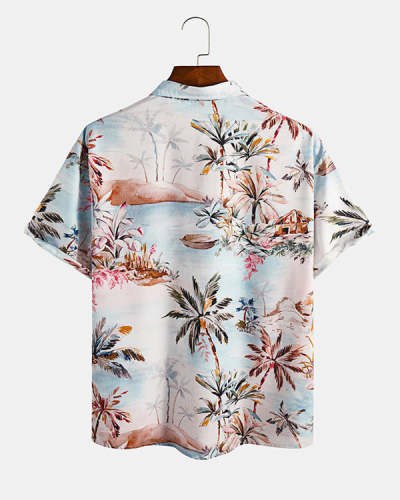 Coconut Tree Graphic Short Sleeve Casual Men's Shirt Top