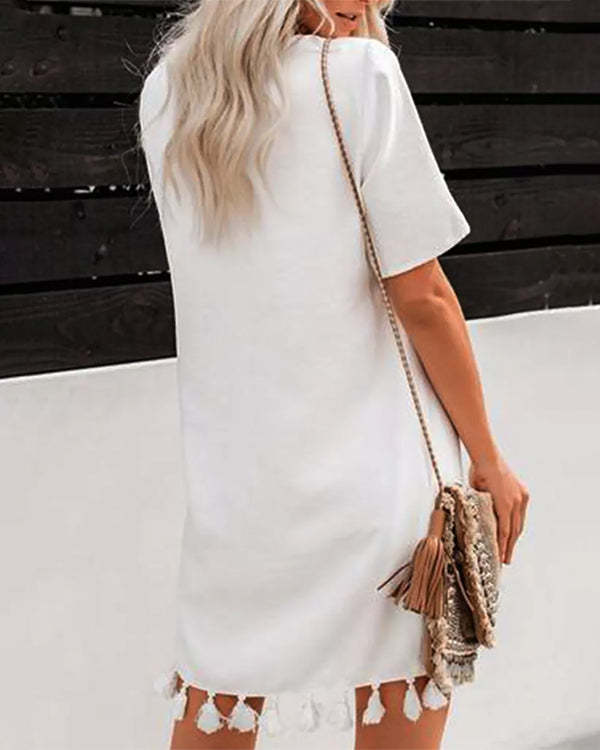 Mother’s Day Casual Letter Round Neck Short Sleeve Knee-length Dress