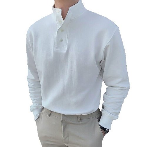 Gentleman's Simple Basic Stand-up Collar Long-sleeved Polo Shirt