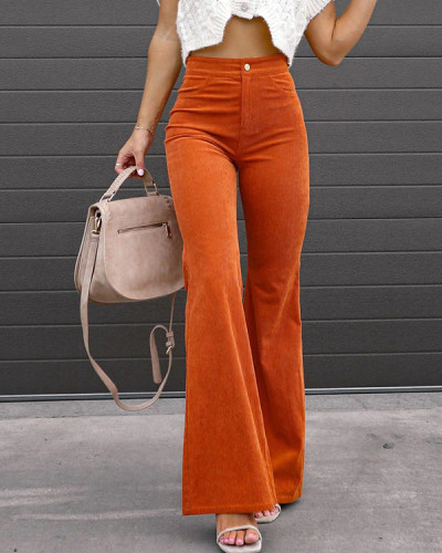 Solid Color Micro Flare Pants Corduroy Casual Pants