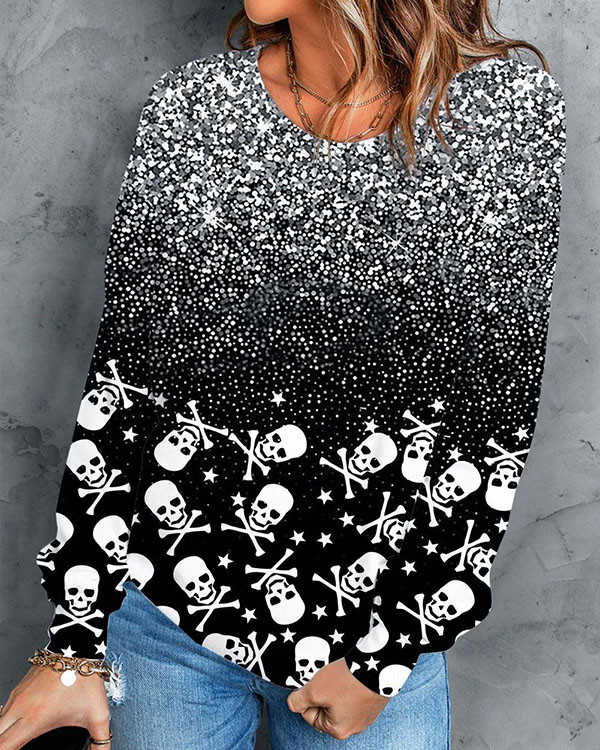 Skull Floral Print Long Sleeve Sweatshirt