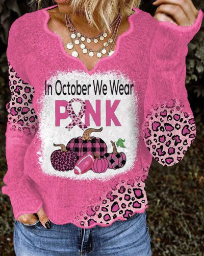 In October We Wear Pink And Watch Football Leopard Print Knit Tops