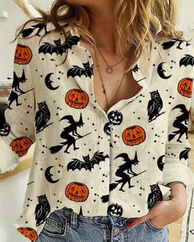 Women's Funny Witch Print Casual Shirt