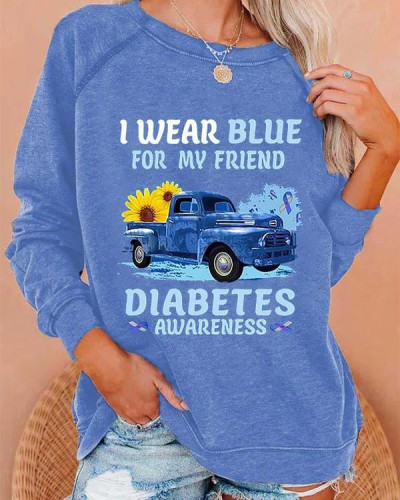 Women's In November We Wear Blue Diabetes Awareness Print Casual Crewneck Sweatshirt