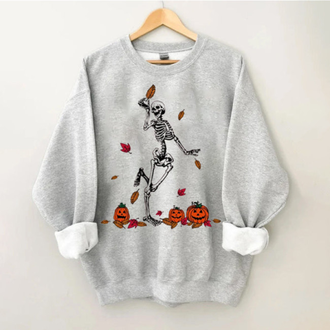 Halloween Funny Dancing Skeleton Pumpkin Sweatshirt